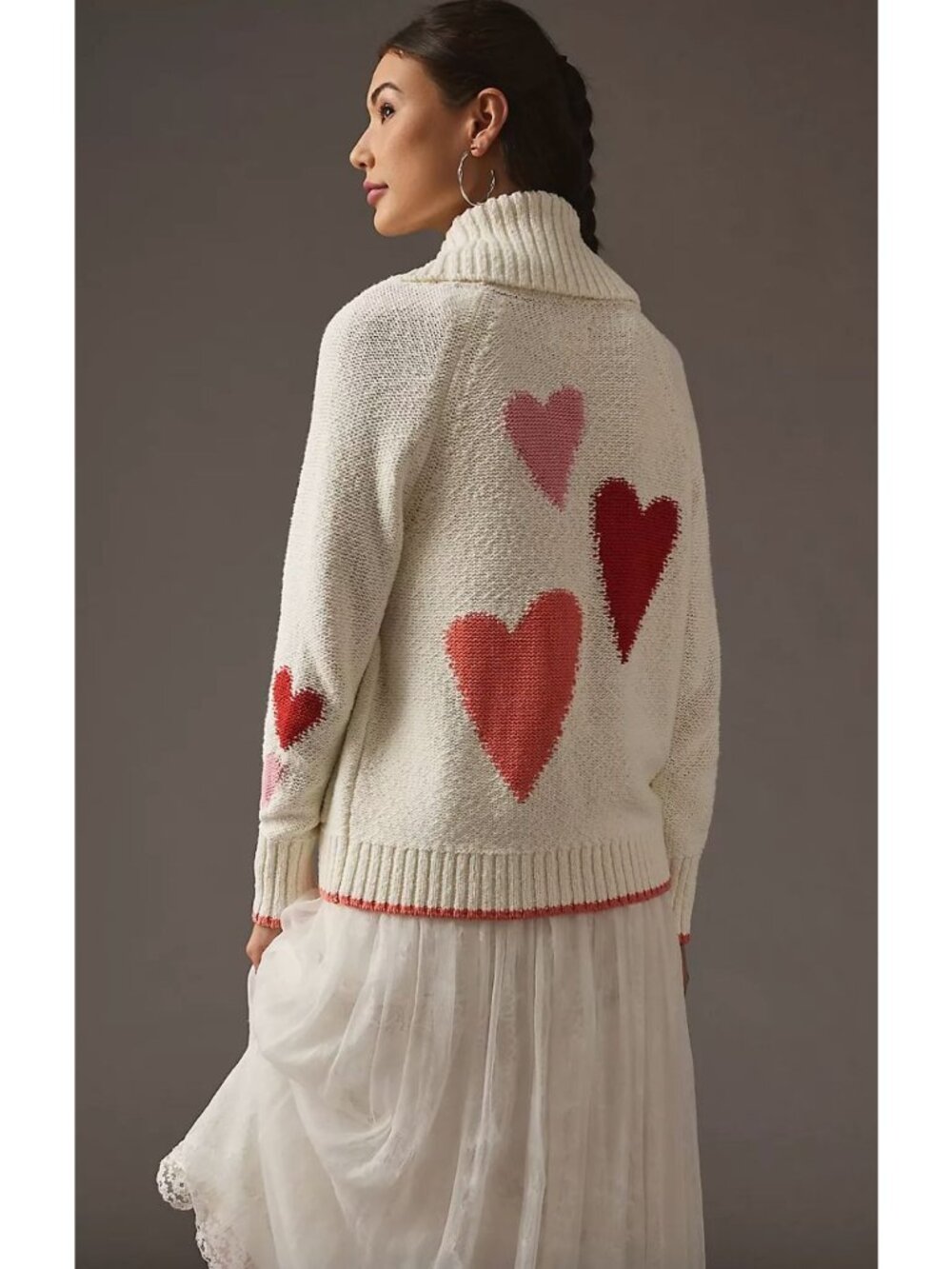 Anthropologie Maeve Heart Cardigan Sweater Size Small Chunky Knit